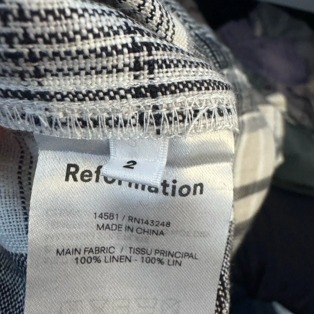 Reformation Linen Plaid Pants Size‎ 2 High Rise Straight Leg Neutral Coastal